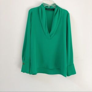 Zara Basic | Bright Green Slouch Neck Blouse